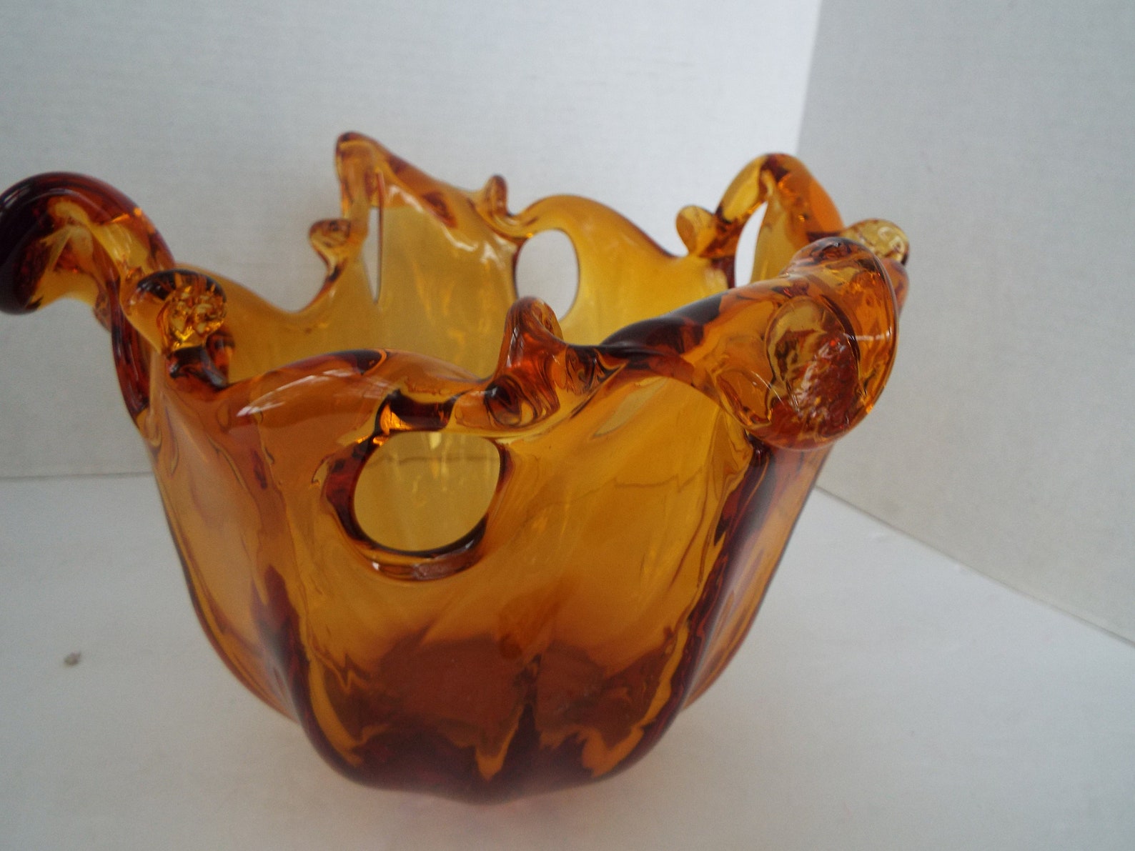 Murano Amber Stretch Glass Centerpiece Bowl Marked Murano Etsy