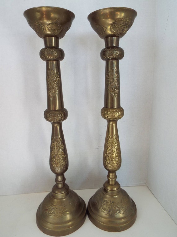 Pair 18 Brass Ornate Candle Sticks Church Alter Candlesticks Candle Holders Floor Candle Holders Wedding Pillar Candle Christian Art