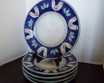 choose one of 3 Vietri pottery Solimene chicken blue plates no dots V. Pinto Campagna 10"  dinner plates signed replacement
