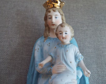 LARGE 13" German  Religious figurine  Virgin Mary Madonna with Jesus German bisque statue Mother Mary Blessed Virgin Mother's day gift