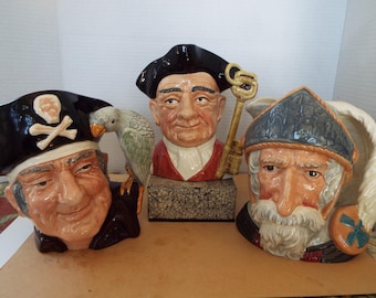 Choose ONE large 7"-8"   toby character mugs jugs Don Quixote Long John Silver Goaler Williamsburg jailer replacement Price is for ONE mug