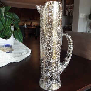 mid century modern gold  with  white splatter  glass martini  pitcher barware