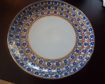 10.5" Mualla Kaya 1992 cobalt blue white 24k gold trim  porcelain platter cabinet plate dish blue white china