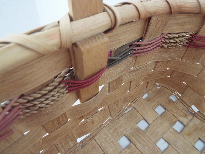Hand Woven Splint Oak Gathering Basket With Carved Handle Signed Market ...