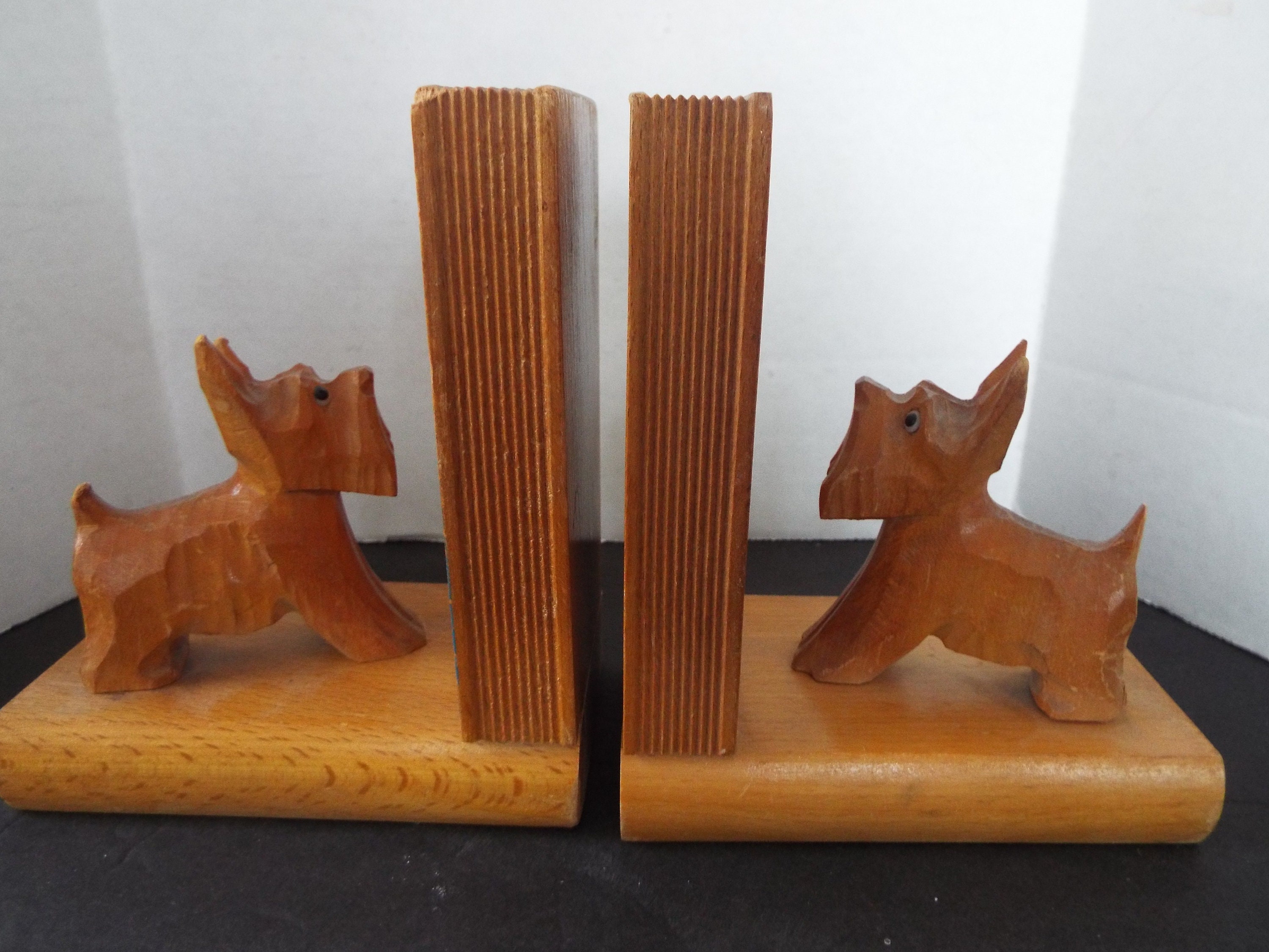 Vintage Pair of Resin Heavy Bookends Scottie Dogs Black Cartoon