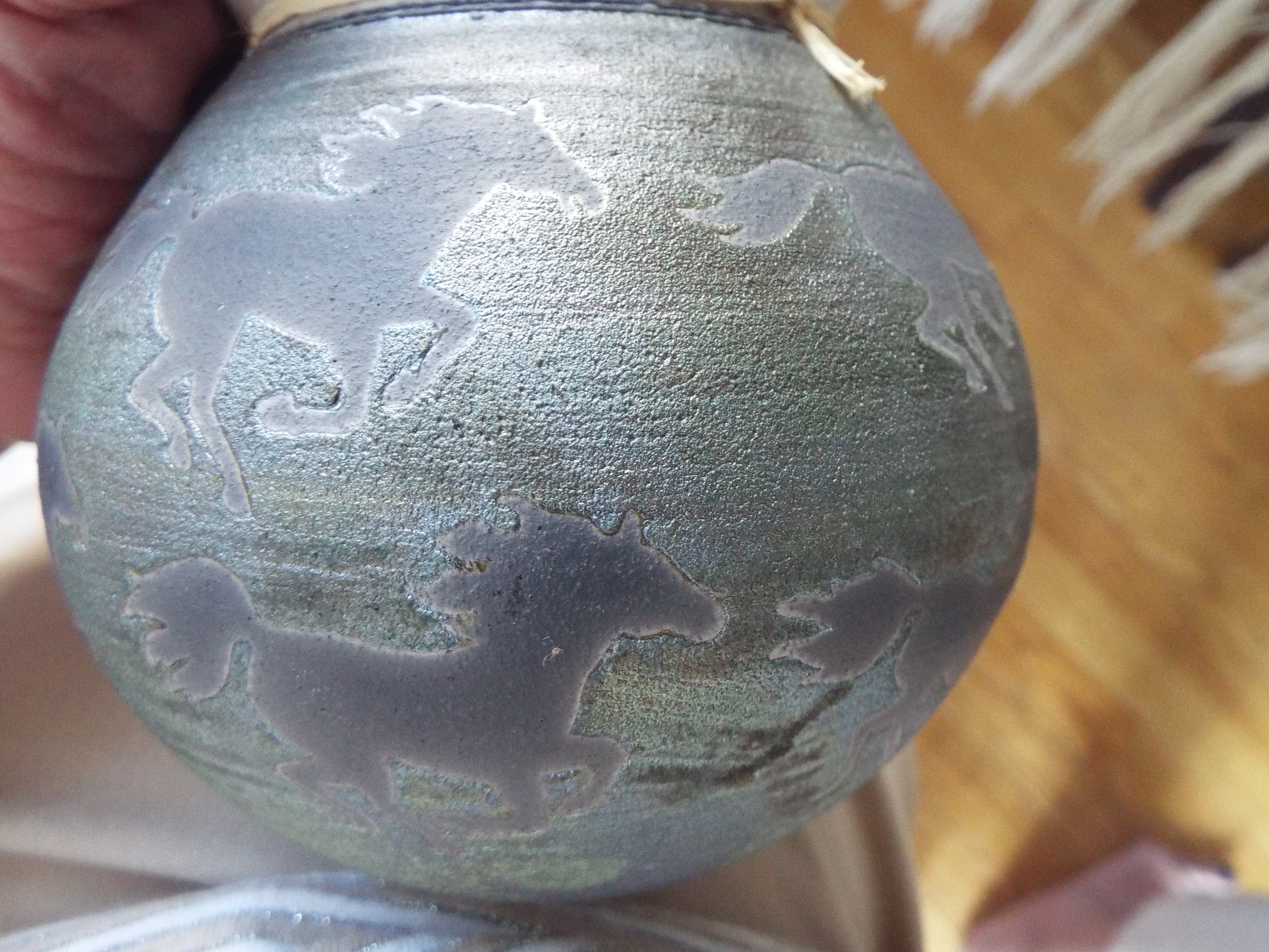 Jeremy Diller Raku Art Pottery Vase Horses Mustang Running Etsy