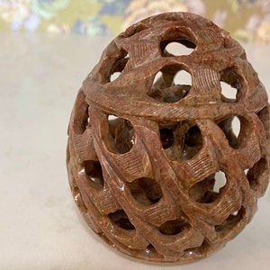 Stone Egg with Owl / Oval Egg Carved Stone with Owl Interior