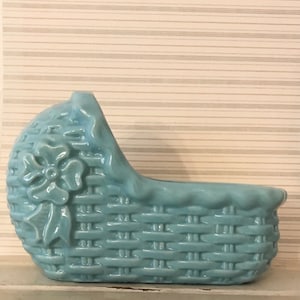 Vintage Haeger Blue Wicker Cradle Planter: Baby Room Decor