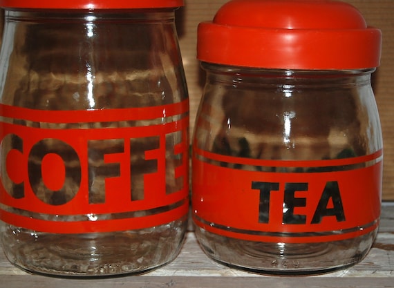 orange tea and coffee canisters