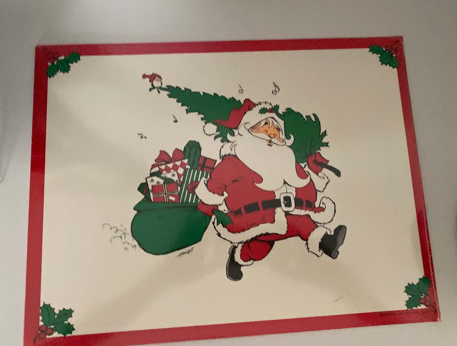 Santa Placemats / Set of 6 Plastic Coated Placemats / House of Etsy