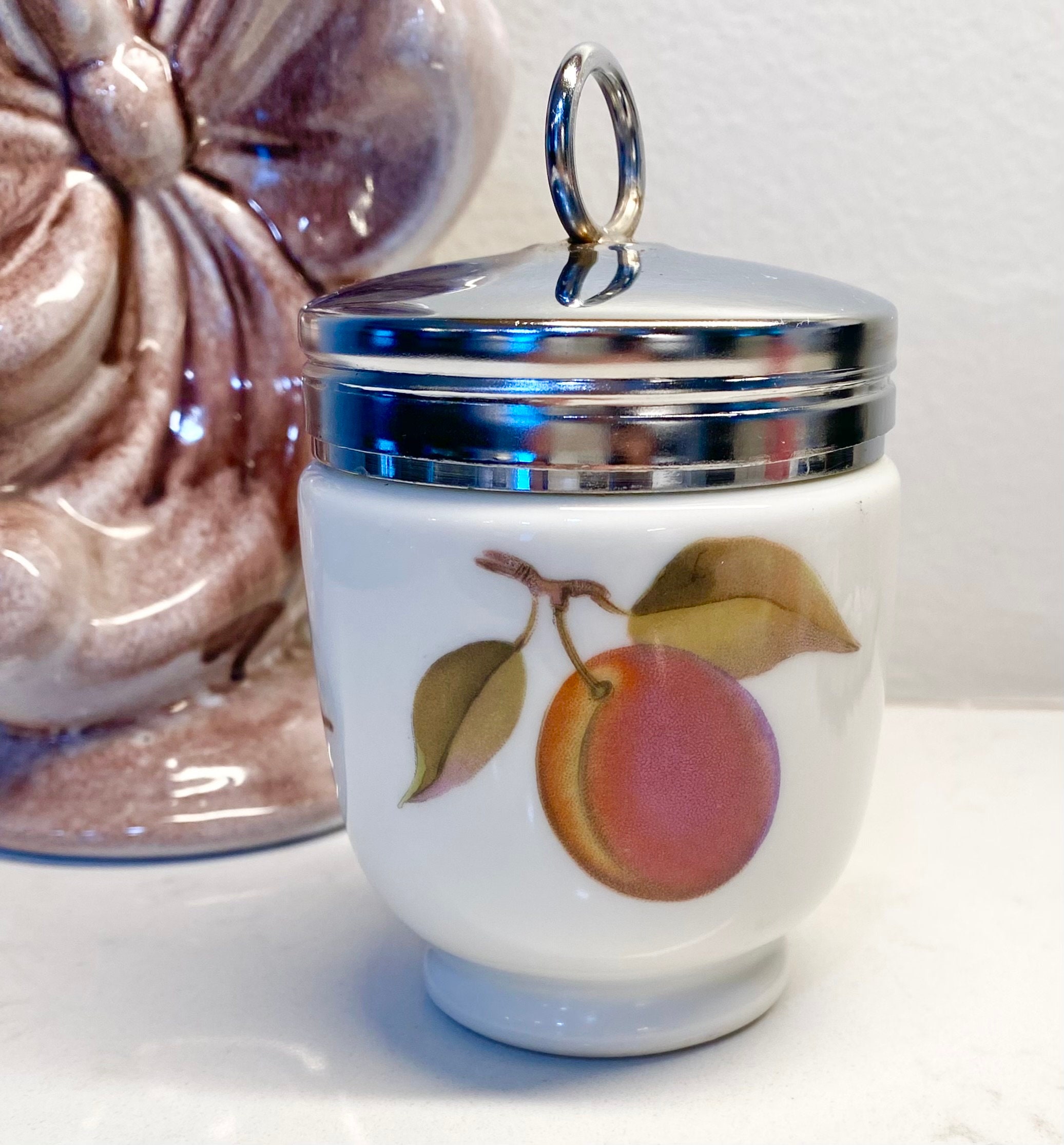 Royal Worcester Porcelain Egg Coddler / Vintage Ceramic With Metal