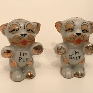 Salt and Pepper Shakers / Bonzo Dogs with Gold Decor / Made in Japan / Condiment Spice Table Ware
