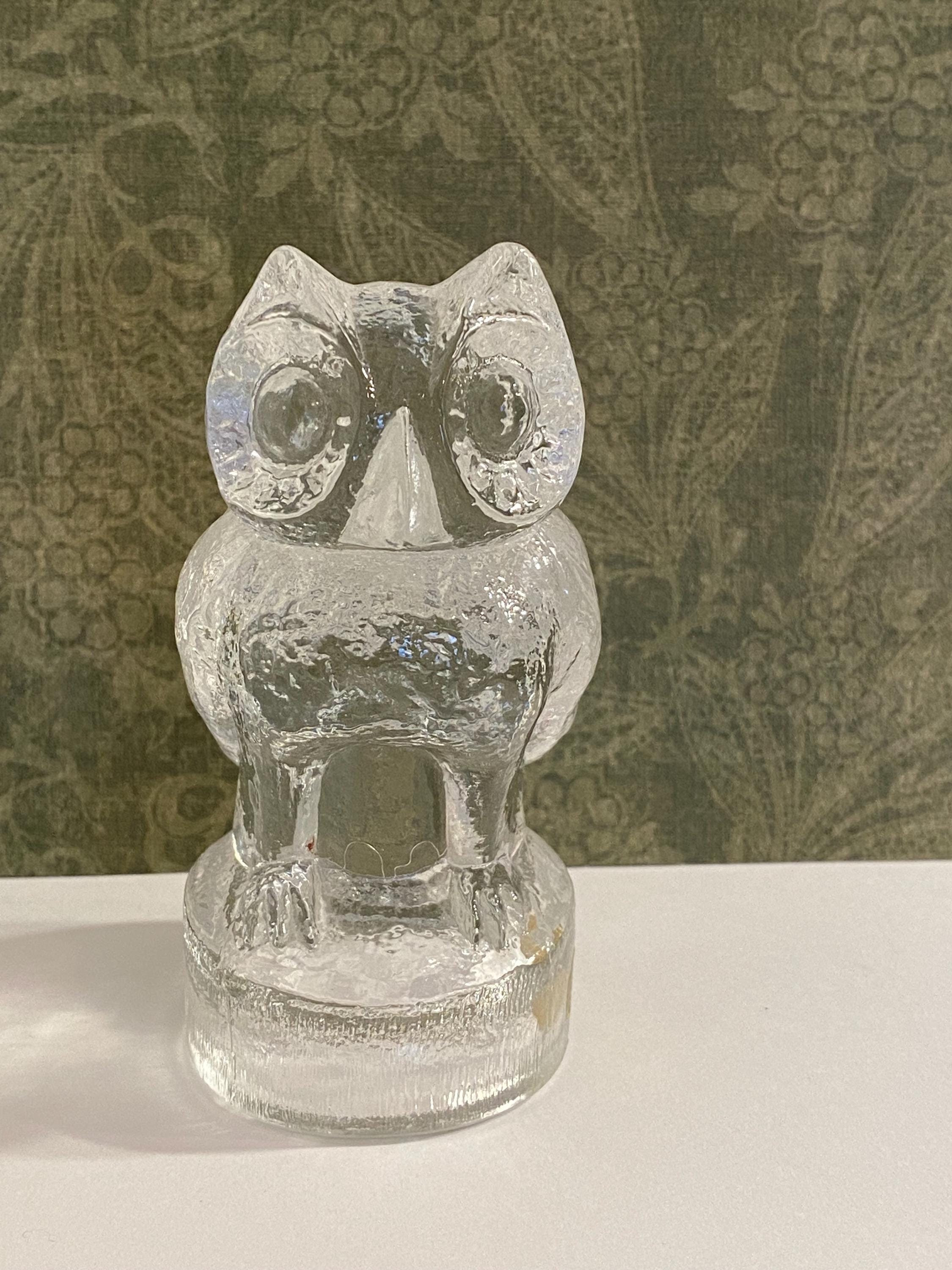 Clear Sculpted Glass Owl Figurine / Made in Western Germany / Owl Collectible / Glass Art Sculpture