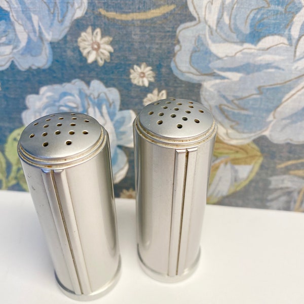 Kensington Aluminum Raleigh Salt and Pepper Set /  Vintage 1950s / MCM Art Deco