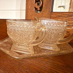 Vintage Indiana Glass Tiara 3-piece set, Tray, Sugar and Creamer Set