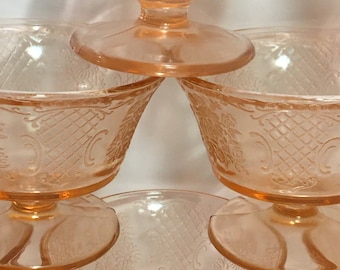 Vintage Federal Glass Normandie Pink Depression Glass Footed Dessert Bowls, Set of 10