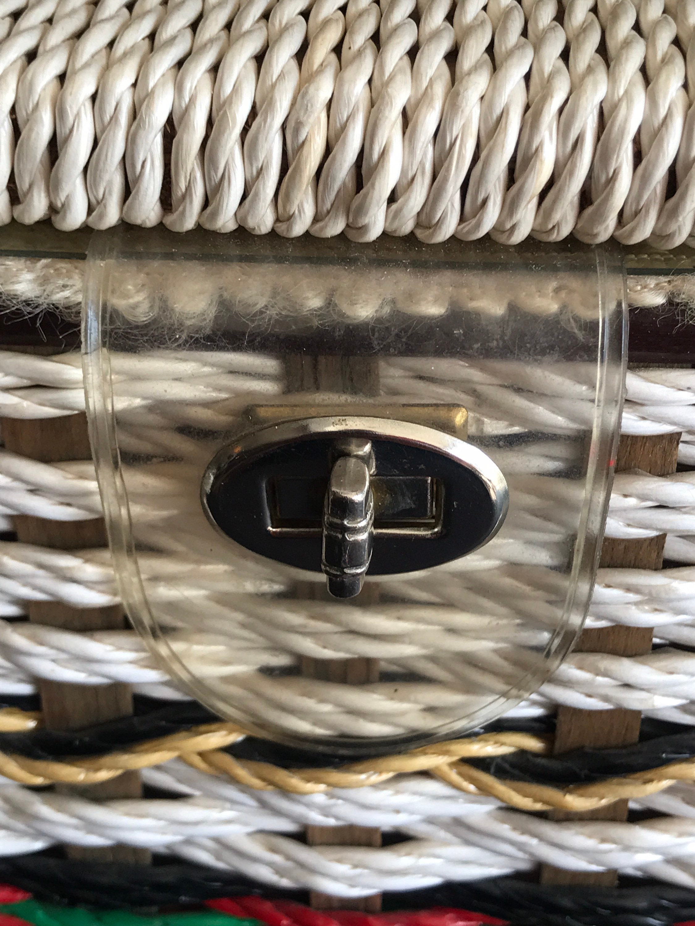 Vintage Mid Century Wicker Sewing Basket, Tapestry Floral Lid