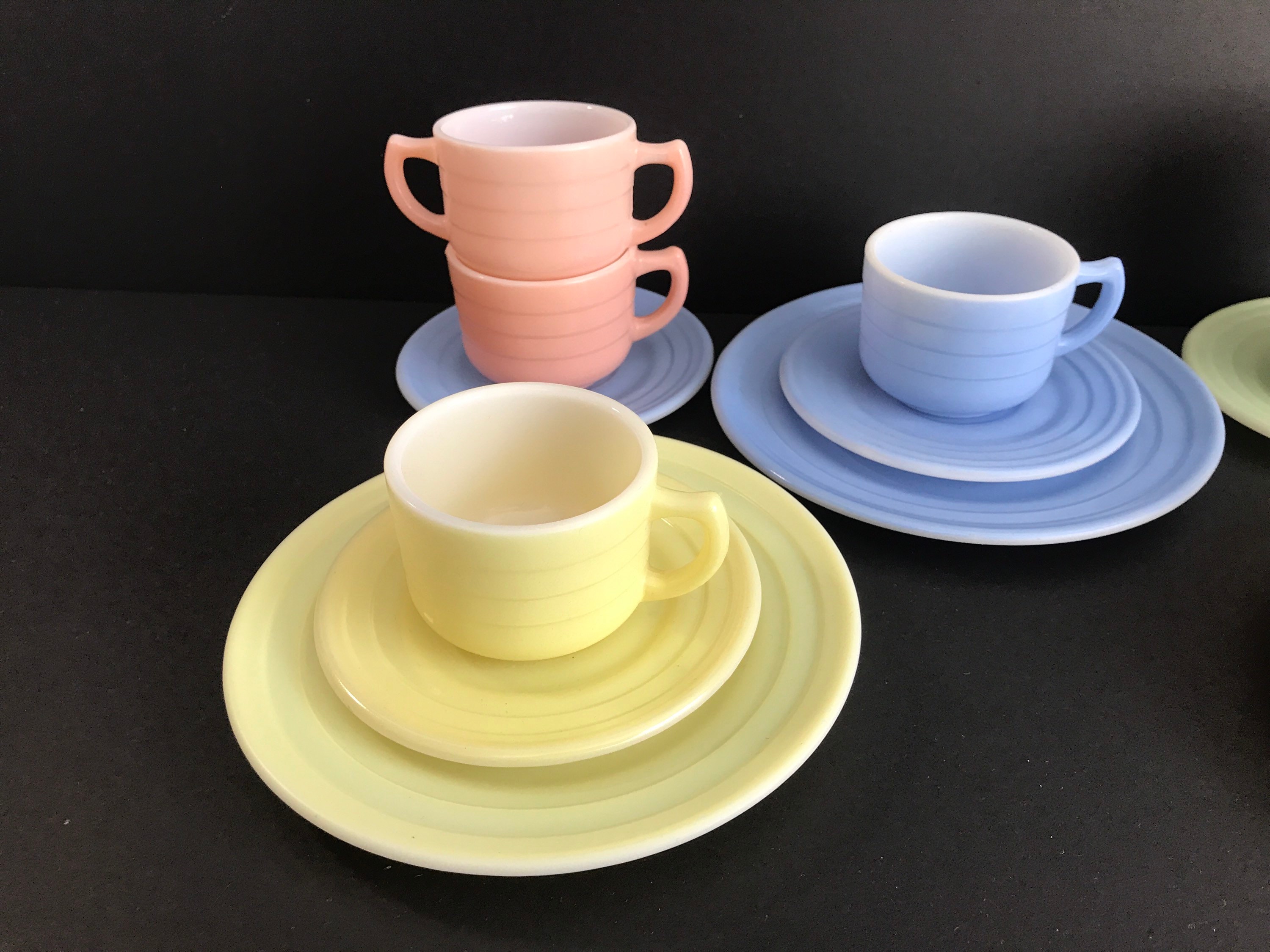 Vntage Hazel Atlas Pnk & Charcoal Black Ombré Glass Tea Cup and