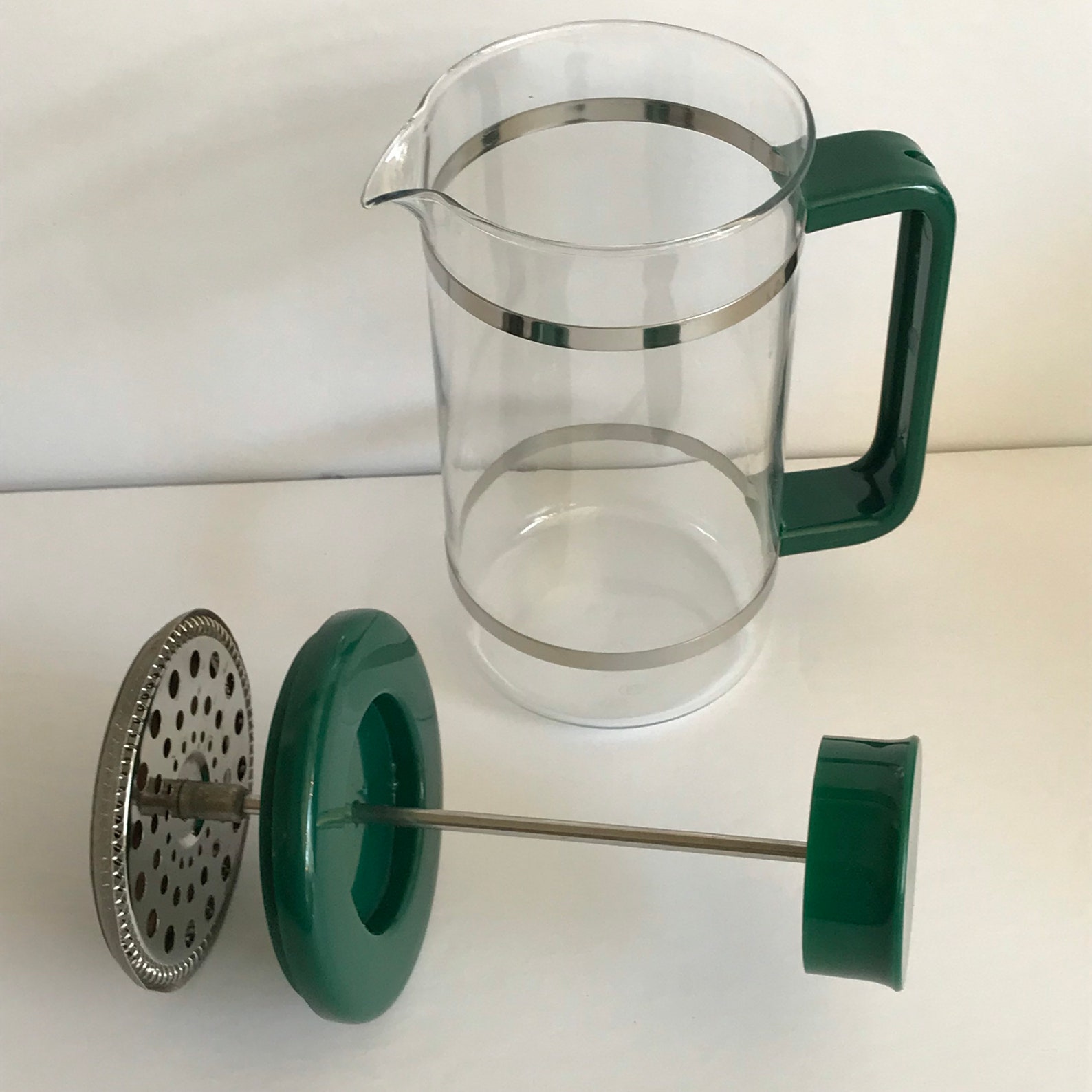 Vintage Pyrex Glass French press Coffee Green Plastic Etsy