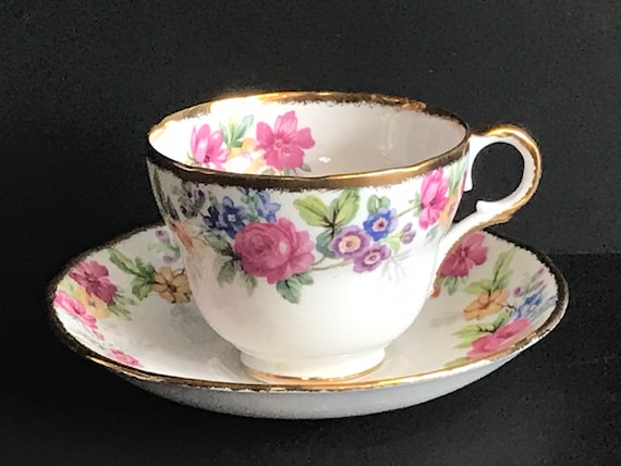 Vintage Royal Darwood Bone China Teacup Saucer Set, Floral LYNNE