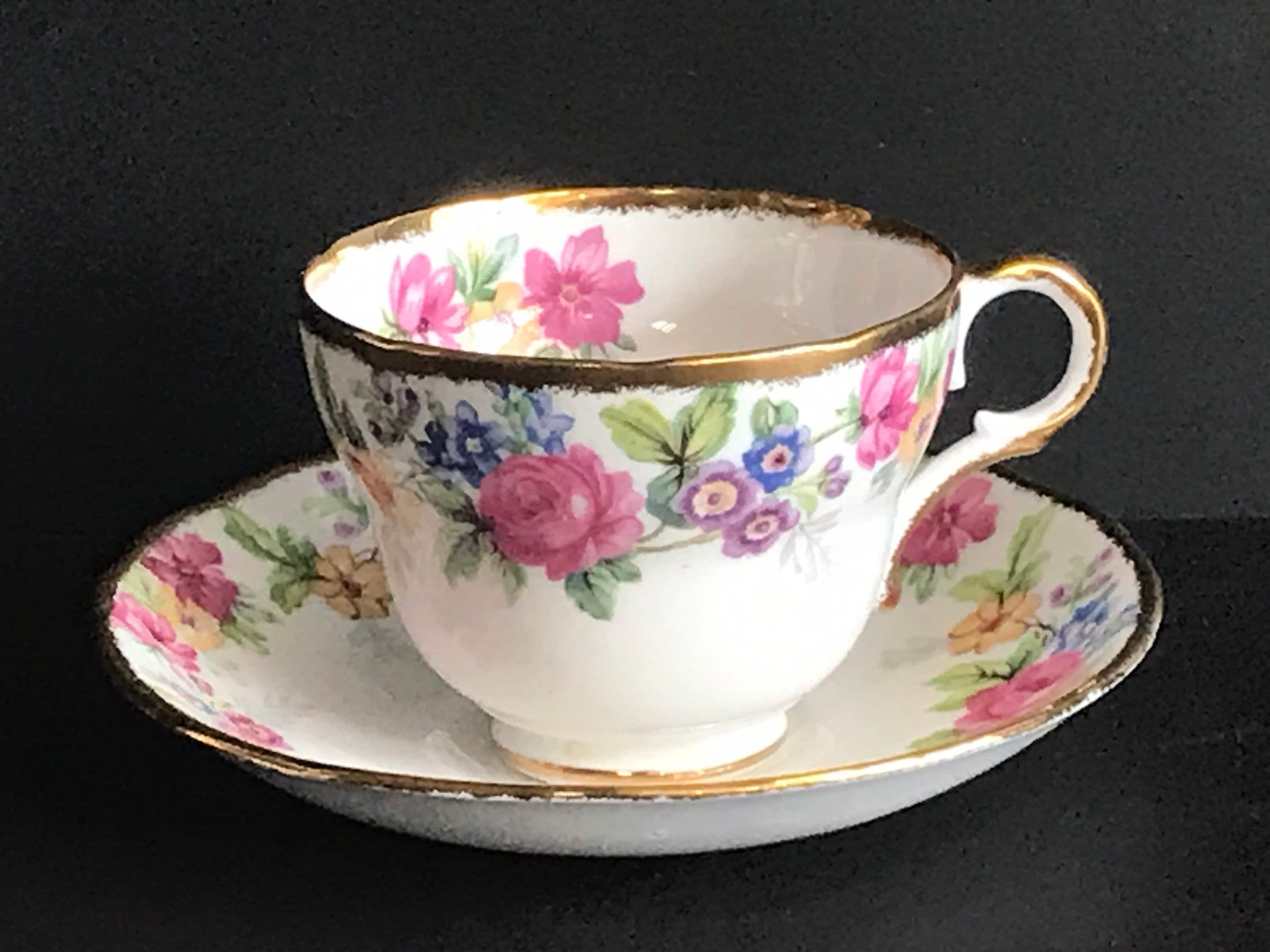 Vintage Royal Darwood Bone China Teacup Saucer Set, Floral LYNNE