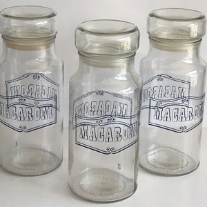 Vintage, Catelli Macaroni, Italian Glass Jar with lid, set of 3, Blue lettering, Kitchen Canister, Glass Jar, Storage Container,
