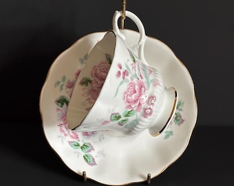 Vintage Royal Albert 'New Country Roses Pink' Footed Teacup & Saucer"