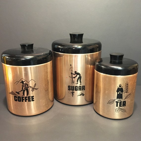 1950年代 GAYWARE製 キャニスター 5点 フルセット ヴィンテージ ホーソーン アルミ製キャニスターセット、銅色＆黒色