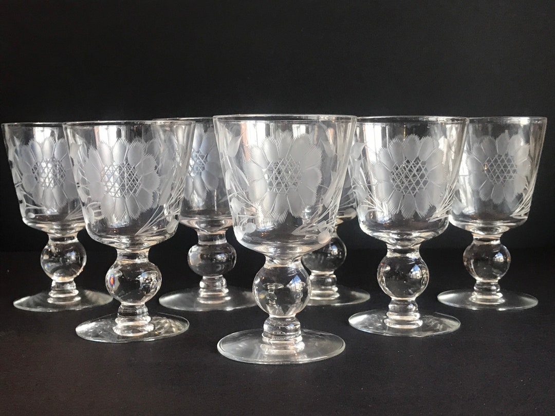 W.J Hughes Cornflower Ball Stem Glasses, Cocktail Glasses, Etched 12 ...