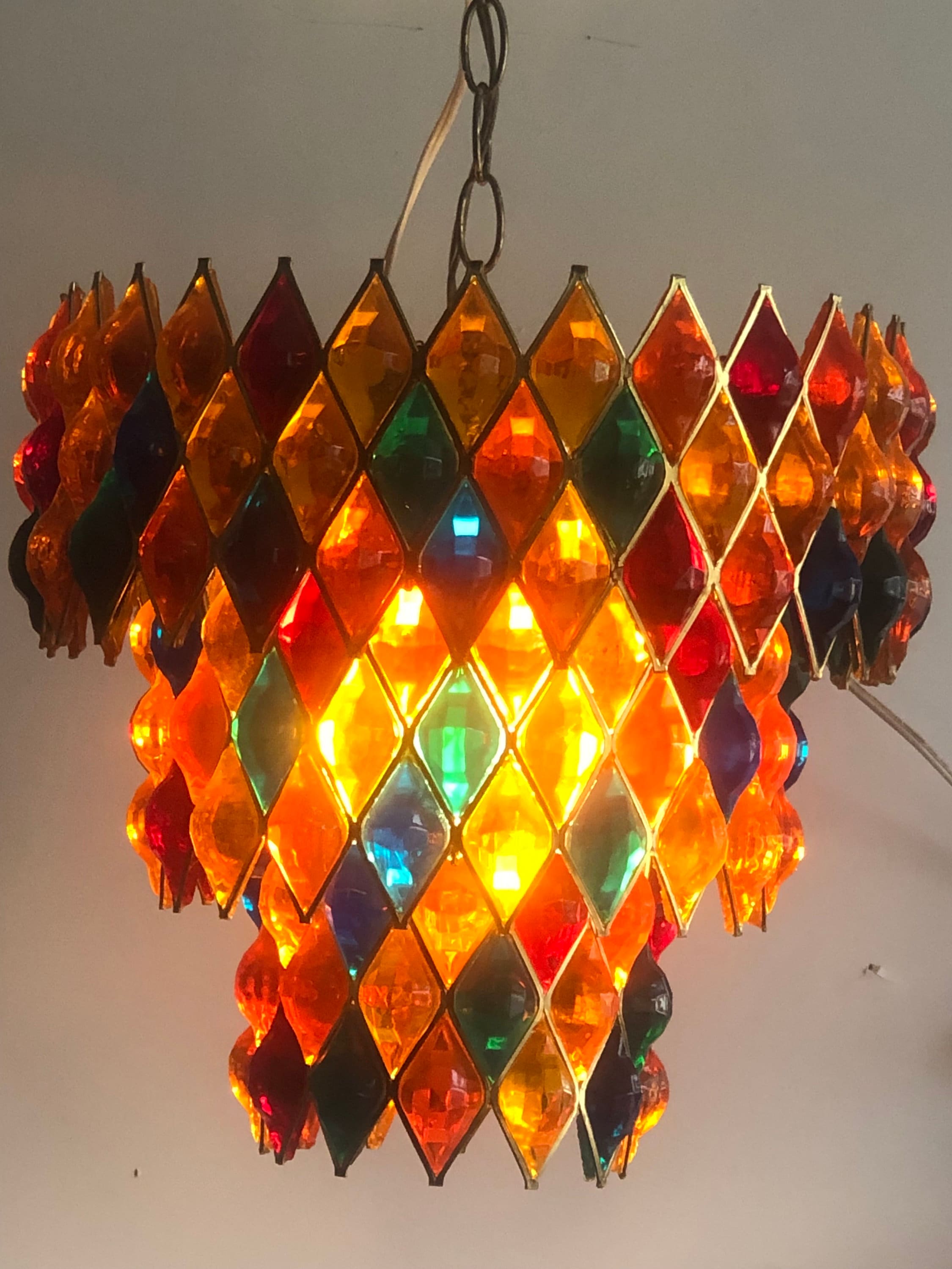 Rare Find MCM Multicolored Diamond Lucite Hanging Lamp, Wall Rare Find MCM Multicolored Diamond Lucite Hanging Lamp, Wall