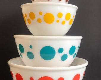 ヴィンテージ ヘーゼル アトラス ドット ミキシング ボウル 4 個セット