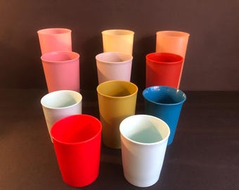 Vintage Tupperware, lot of 11 stackable Tumblers, Pastel Colors,  MCM Retro