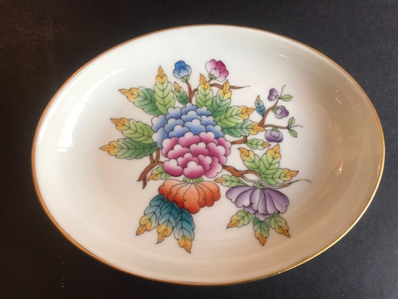 ヘレンド＿小物入れ［HEREND HVNGARY HANDPAINTED］ Vintage, Herend Hungary Queen Victoria, Hand Painted Oval Tray