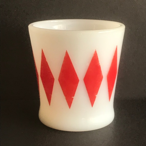 Vintage Fire King Milk Glass Coffee Mug, Red Diamond Pattern - Etsy