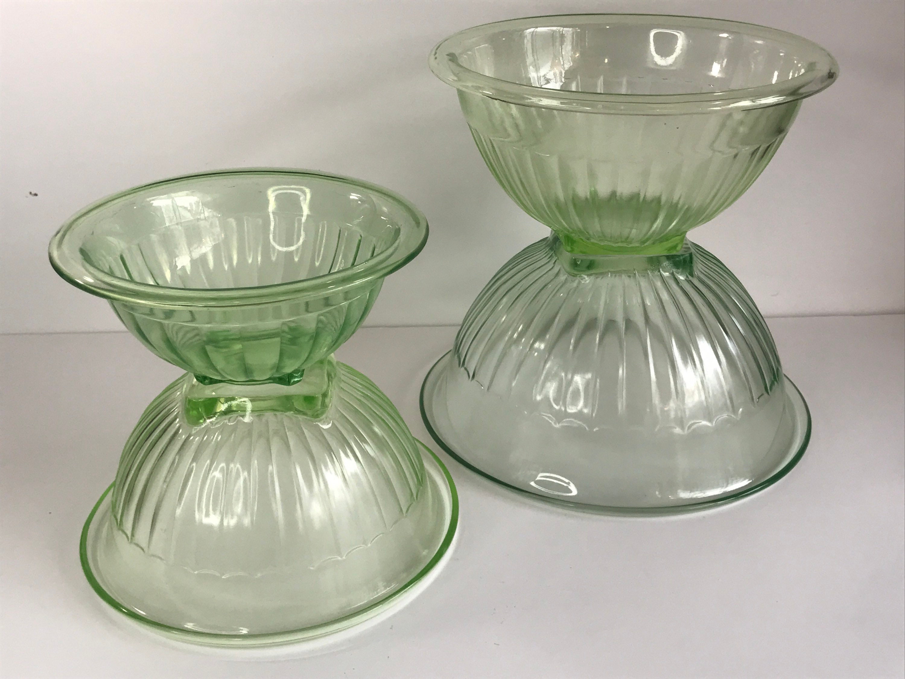 Vintage Hazel Atlas Green Depression Glass Nesting Bowls, Set of 4
