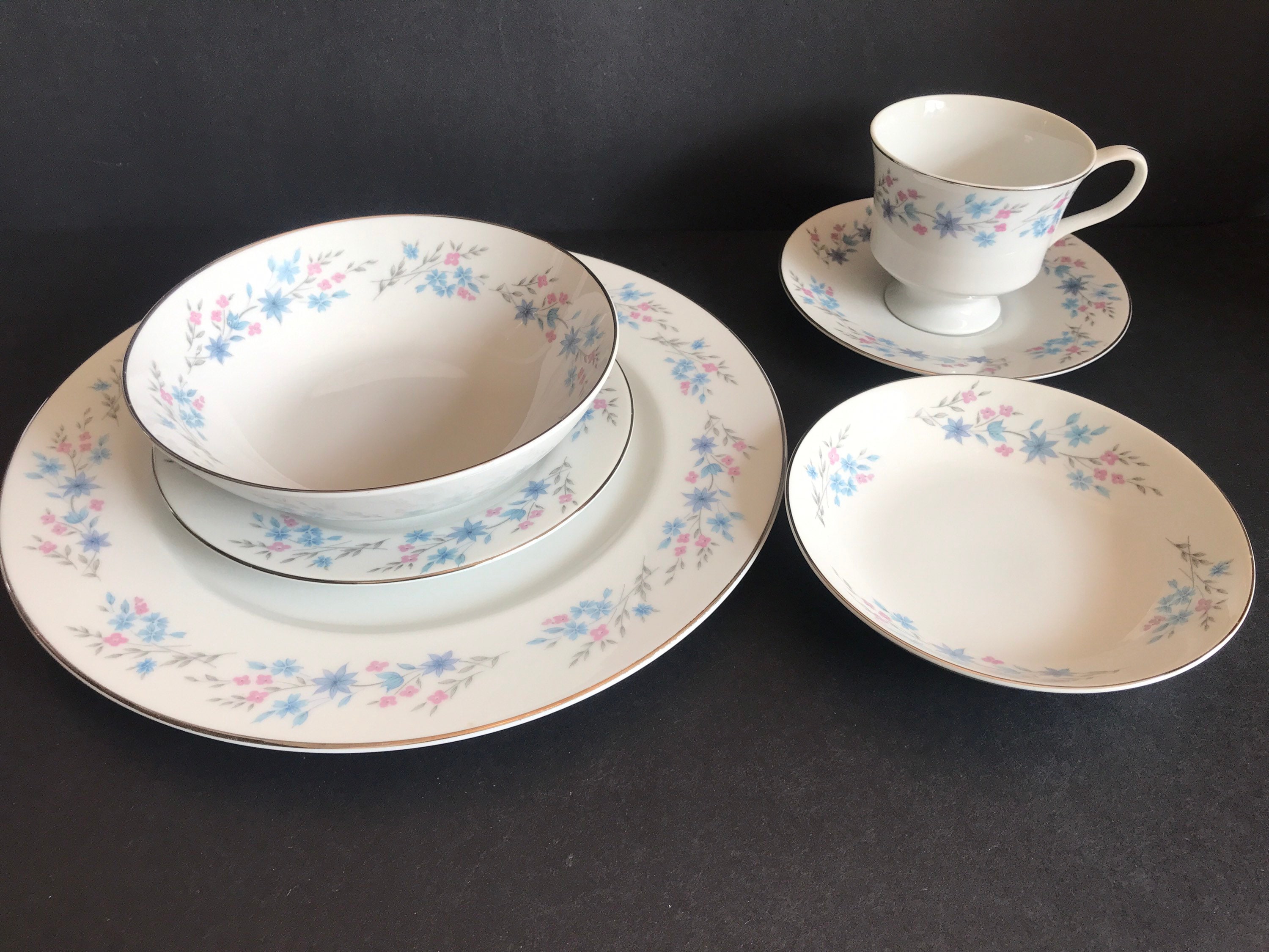 Vintage, Fine China Japan, Blue and Pink Flowers Pattern