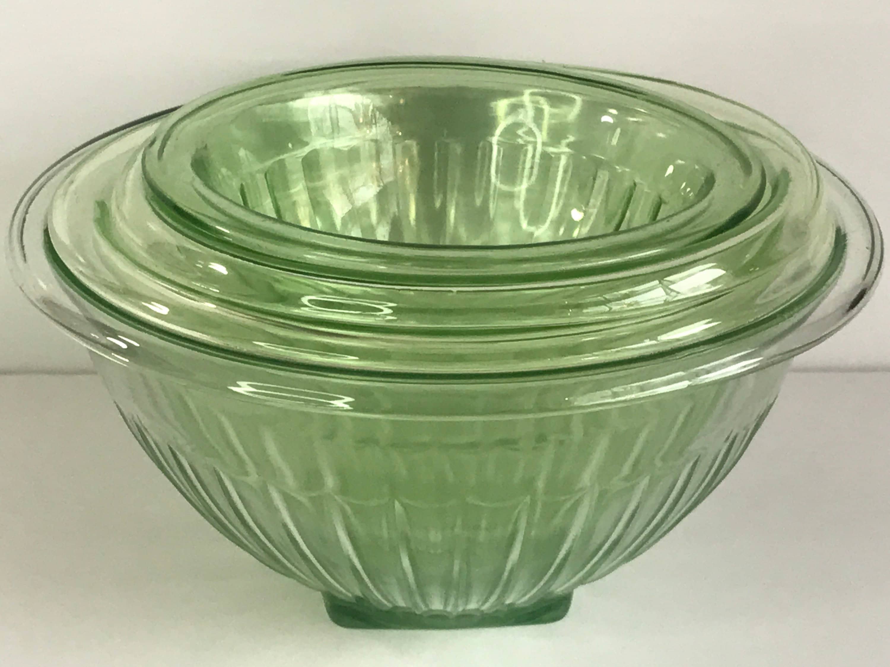 Vintage Hazel Atlas Green Depression Glass Nesting Bowls, Set of 4
