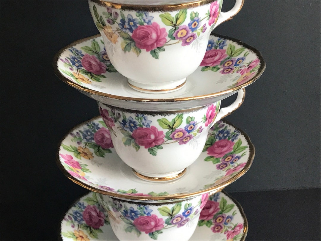 Vintage Royal Darwood Bone China Teacup Saucer Set, Floral LYNNE