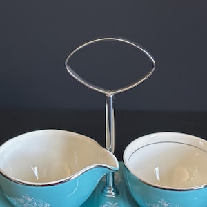 Vintage Midwinter Blue Rhapsody Creamer Sockerset – Turkos Platina Staffordshire 1950-tal