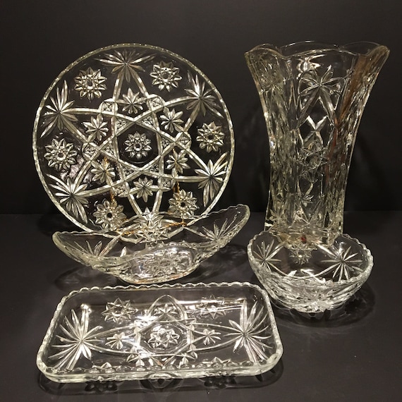 Vintage, Star of David, Anchor Hocking, Large Vase, Cake Plate and