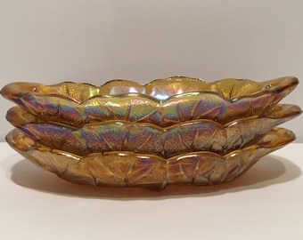 Vintage Indiana Carnival Glass Dish Set, Sunflowers Design