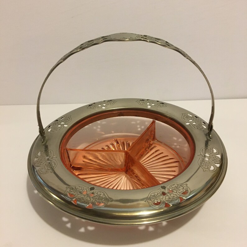 Pink Depression Glass Candy Dish Divided Relish Serving Etsy