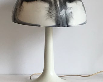 Vintage, Mushroom Lamp White & Gray Marble Plastic Shade By Gilbert Softlite, MCM Retro Lighting, Home Decor  60s 70s