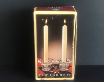 Vintage, Borgonovo Queen, Candle Holder set of 2,  Flower Shape Italian Glass, Glass Candle Holder with original Box, Home decor,
