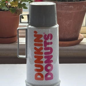 Vintage Dunkin Donuts Thermos, With Orange and Pink Logo on Gray