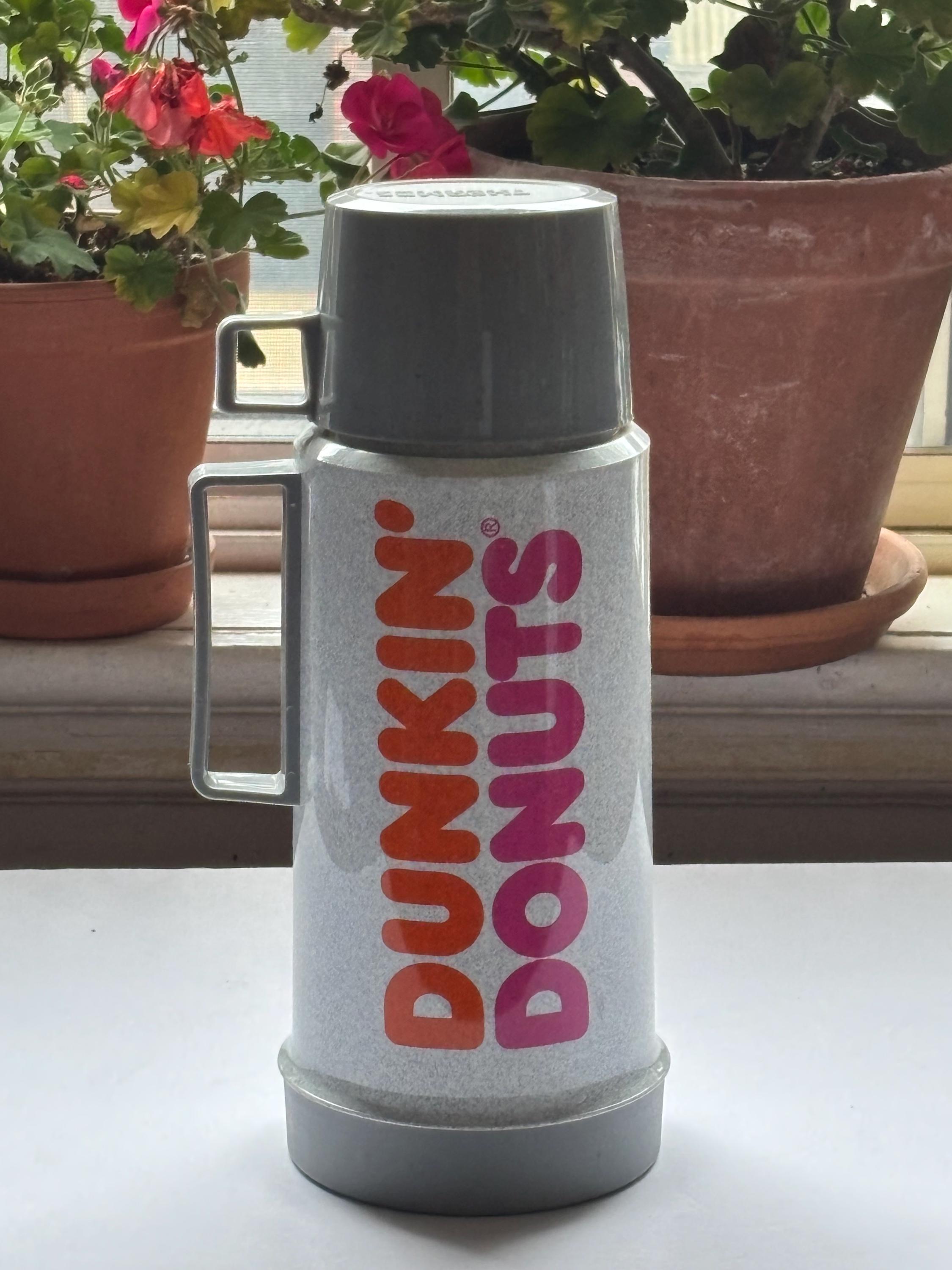 Vintage Dunkin Donuts Thermos, With Orange and Pink Logo on Gray