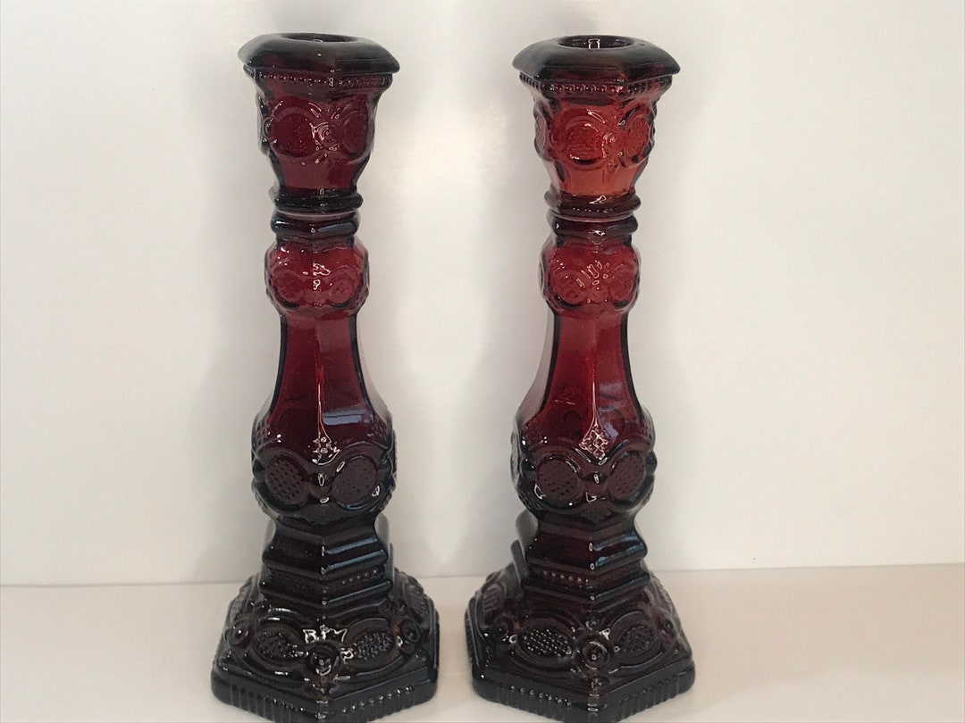 Vintage, Ruby Red Glass Candles Holders, Set of 2 1876 Cape Cod, Oil ...