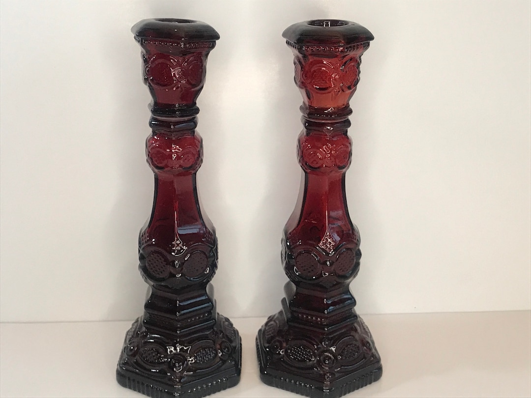 Vintage, Ruby Red Glass Candles Holders, Set of 2 1876 Cape Cod, Oil