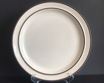 Vintage Design Four Stoneware Serving Plate, Beige Brown Band (12 inch)
