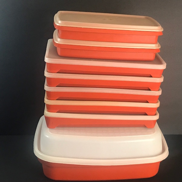 Vintage, Tupperware Stackable, Meat Keeper, Marinade, Tenderize, Storage, Paprika color with Clear Lid #816, #1292, #1294,